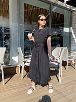 Стильное летне платье широкого кроя с воланами на плечах и пояском в комплекте