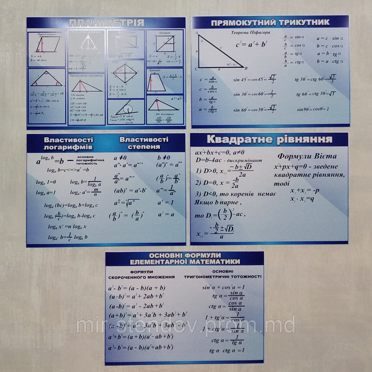 Картонные плакаты для кабинета Математики. (Гоглубые) - фото 1 - id-p5994801