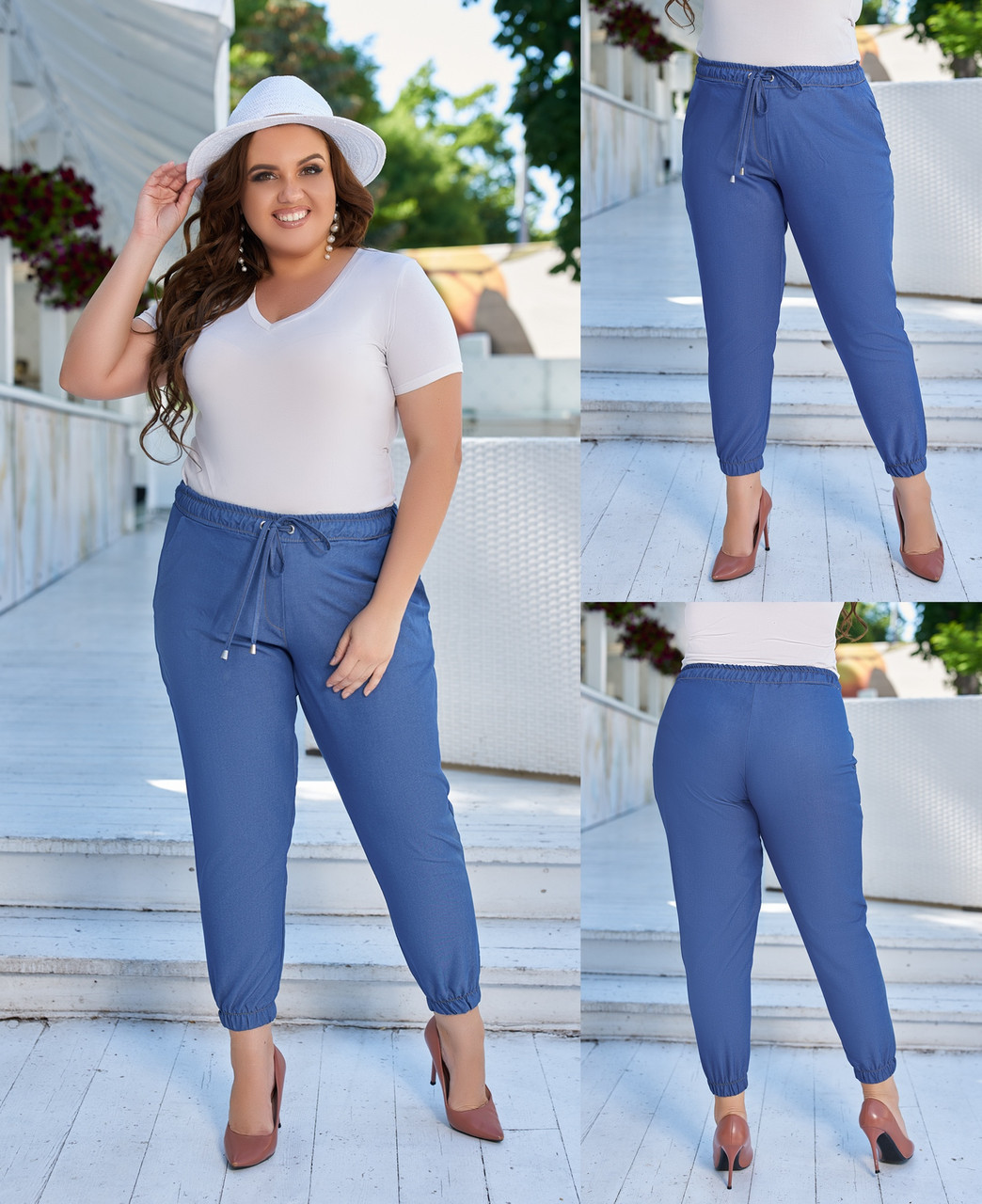 Стильные летние женские тонкие укороченные зауженные джинсовые штаны, батал большие размеры - фото 1 - id-p10359742