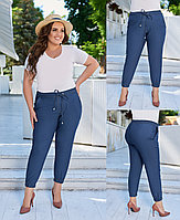 Стильные летние женские тонкие укороченные зауженные джинсовые штаны, батал большие размеры