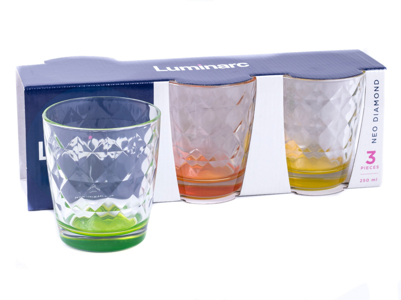 Набор стаканов низких Luminarc Neo Diamond 250 мл цветн.дно 3 пр P0545 - фото 1 - id-p10116385