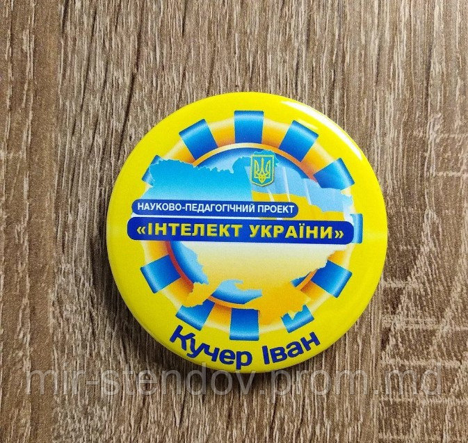 Значок Інтелект України з прізвищем та ім'ям учня ЗОШ, фото 1