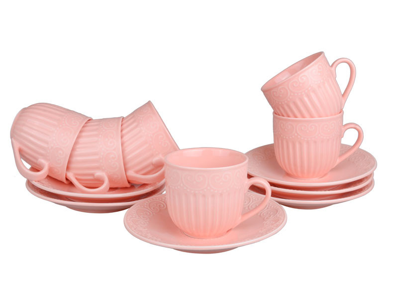 Набор чайный фарфор 12 предметов 250 мл Ажур розовый Lefard 722-123 - фото 1 - id-p10363603