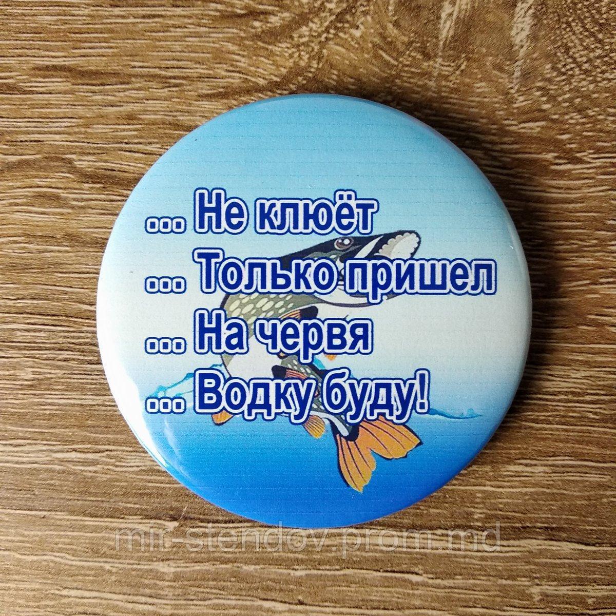 Значок Рыбака. Не клюёт, только пришёл, на червя, водку буду, фото 1