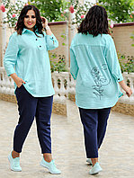 Легкий женский летний костюм: туника и зауженные укороченные брюки, супер батал большие размеры