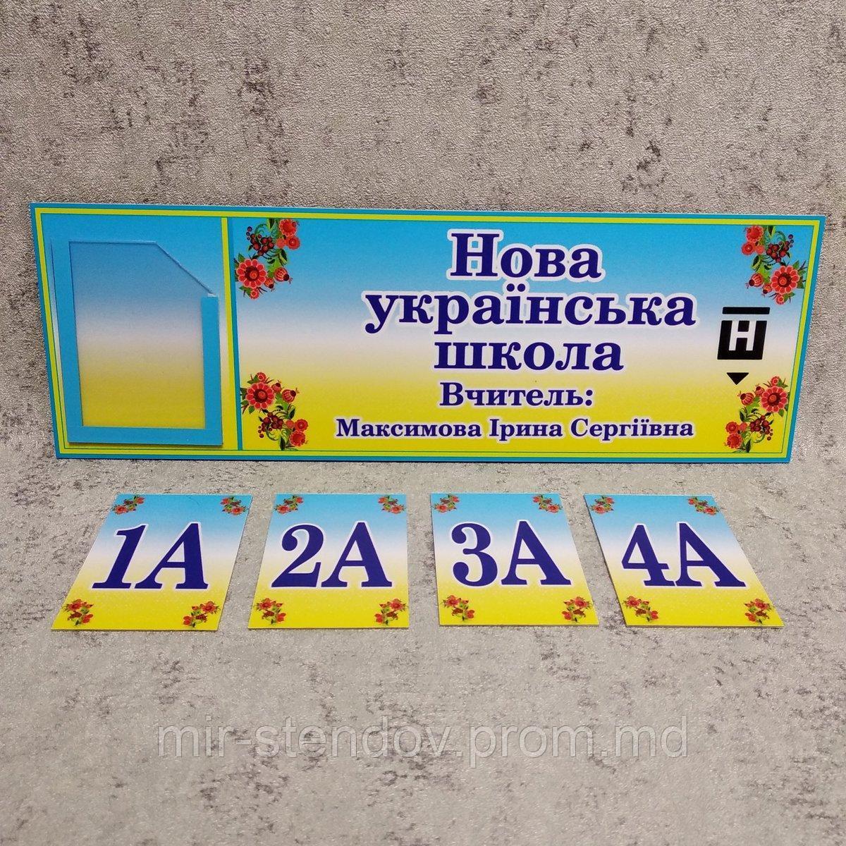 Табличка кабинетная НУШ с кармашком и вставками, фото 1