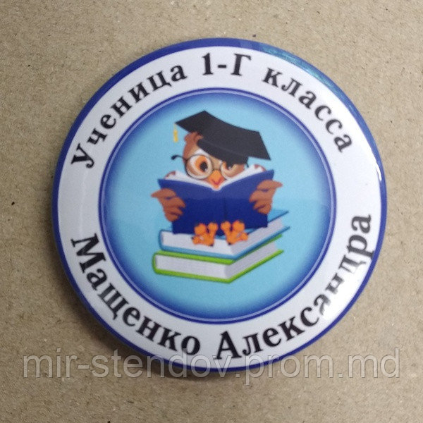 Значки для первоклассников с именами и фамилиями. "Любознательная сова", фото 1