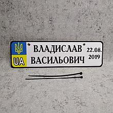Именной Номер на коляску с датой рождения и городом (Герб UA) 28х8 см