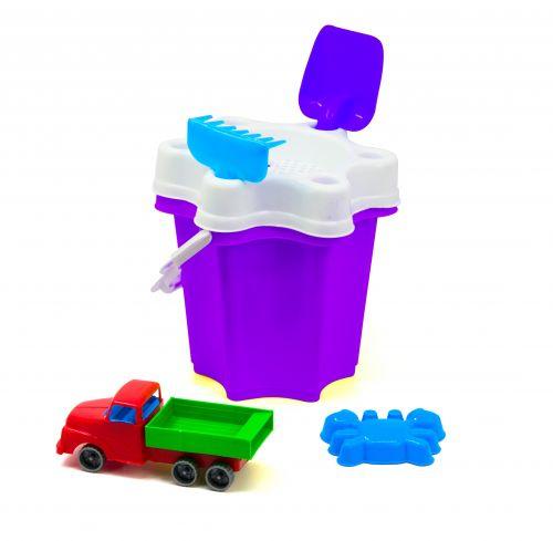 Ведро "Цветочек" с машинкой и песочным набором (фиолетовое) - фото 1 - id-p10399817