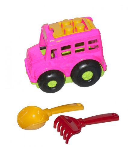 Автобус "Бусик №1" + лопатка и грабельки (розовый) - фото 1 - id-p10399972