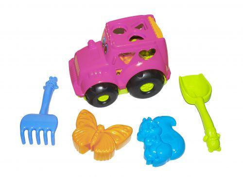 Сортер-трактор "Кузнечик" №2 (розовый) с песочным набором - фото 1 - id-p10399001
