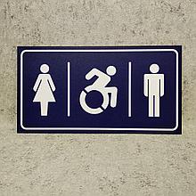 Табличка Туалет "Ж","М" и "Для людей с инвалидностью". (Темносиний)