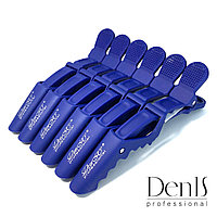 Зажим для волос DenIS professional- крокодил каучук синий