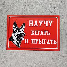 Табличка (Осторожно, злая собака). "Научу бегать и прыгать"