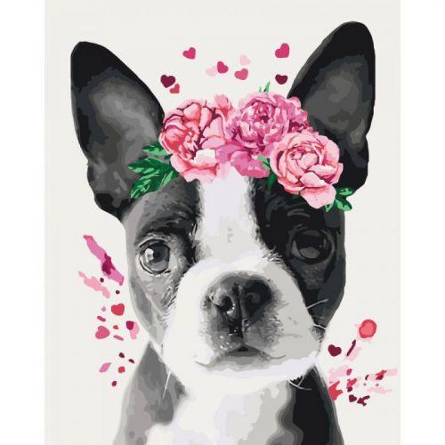 Картина по номерам "Собачка в цветочном венке" - фото 1 - id-p10407390
