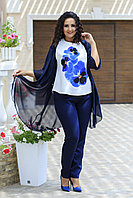 Женский стильный костюм тройка: накидка из шифона, штаны и блуза короткий рукав, супер батал большие размеры