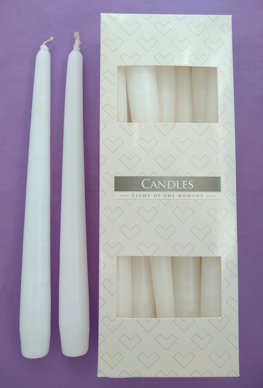 Свечи декоративные конусные белые 1/10 шт 24 см - фото 1 - id-p10411611