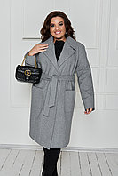 Женское стильное демисезонное пальто прямого свободного силуэта с поясом, батал большой размер