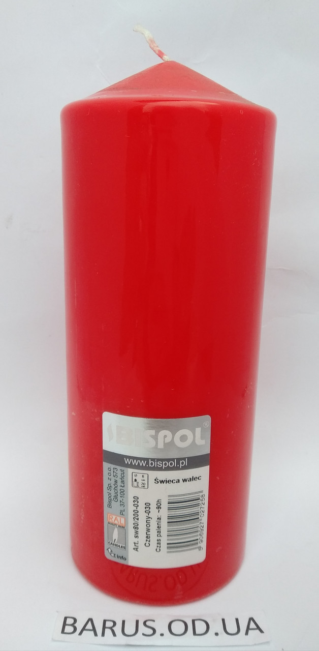 Свеча столбик красный Bispol 80/200 мм 90 часов - фото 1 - id-p10412948