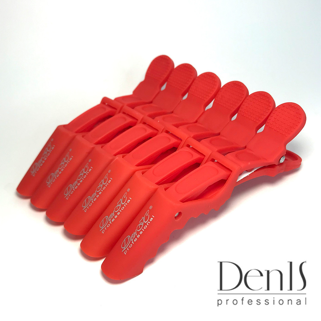 Зажим для волос DenIS professional- крокодил каучук крассный - фото 1 - id-p10417650