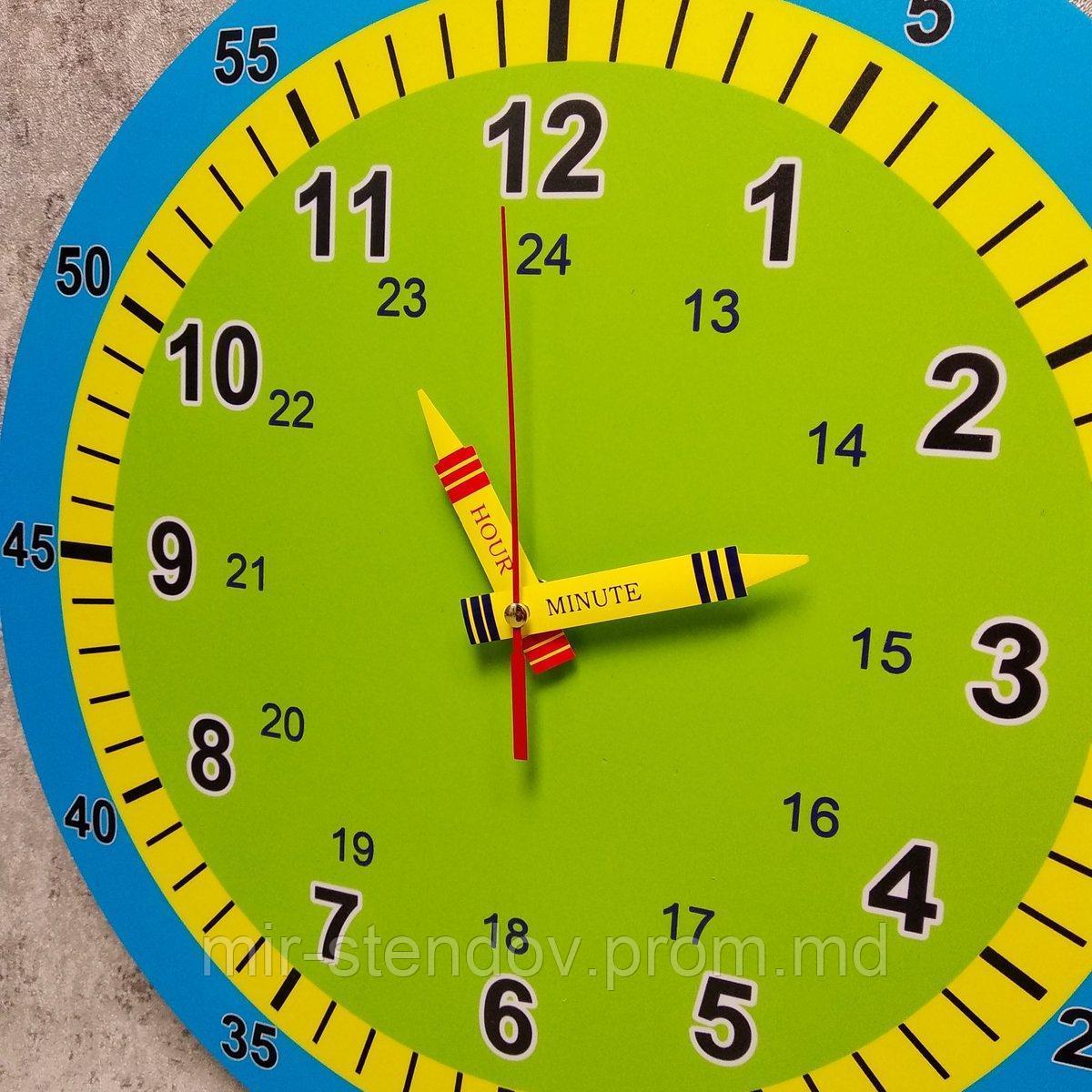 Обучающие настенные часы. Голубая окантовка 30 см, Жёлтые уникальные - фото 1 - id-p10417791