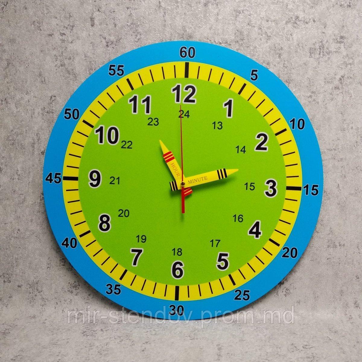 Обучающие настенные часы. Голубая окантовка 35 см, Жёлтые уникальные - фото 1 - id-p10417794