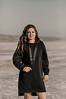 Теплое зимнее спортивное платье-туника с начесом, с капюшоном