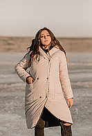 Женская осенне-зимняя куртка из плащевки на синтепоне с глубоким шалевым капюшоном, батал большие размеры