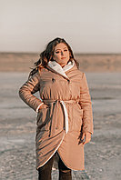 Женская осенне-зимняя куртка из плащевки на синтепоне с глубоким шалевым капюшоном, батал большие размеры