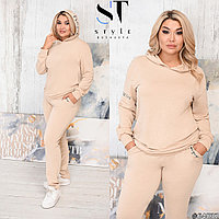 Женский трикотажный спортивный домашний костюм: кофта с капюшоном штаны, батал большие размеры