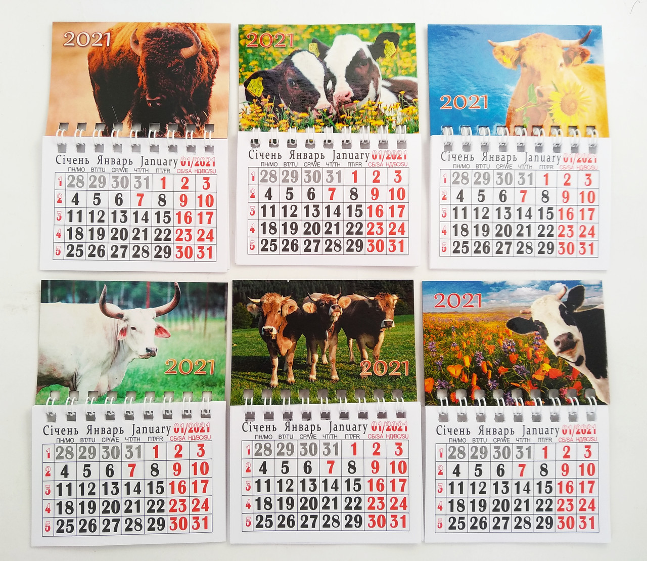 Календарь магнит на холодильник Год Быка 2021 года малый 12*8,5 см микс - фото 1 - id-p10418708
