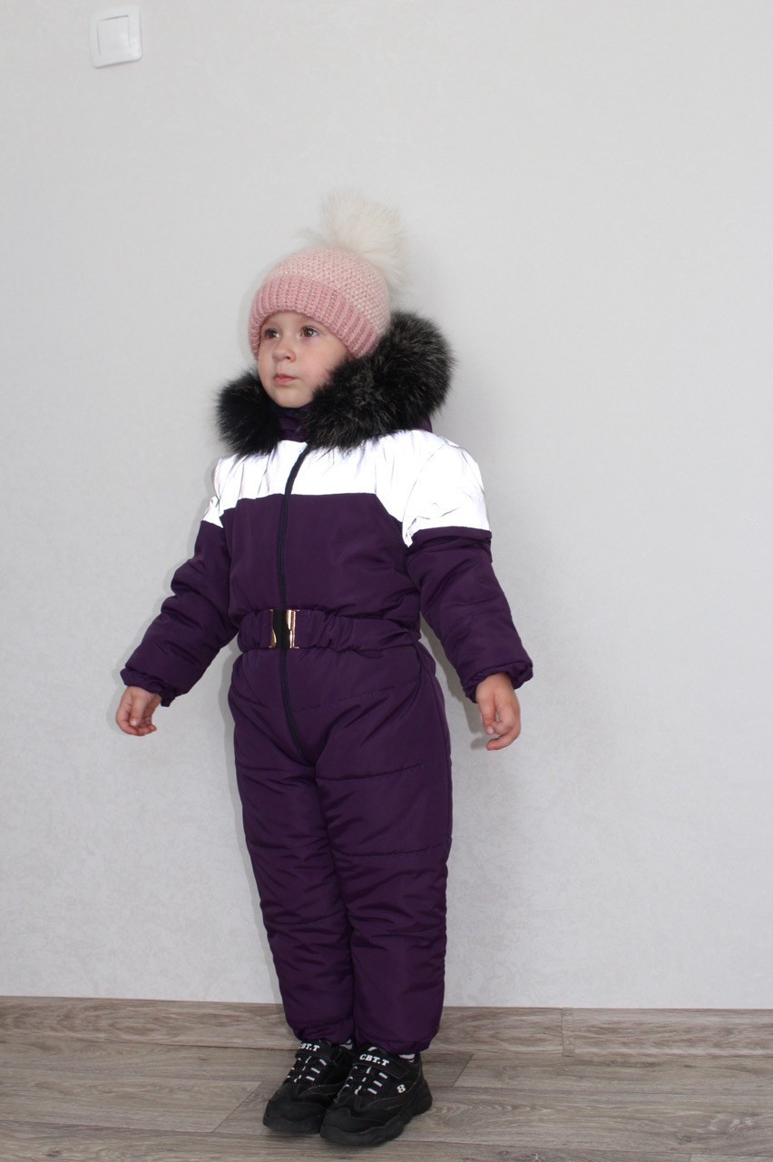 Утепленный осенне-зимний детский комбинезон на синтепоне с капюшоном с опушкой, плащевка светоотражающая - фото 1 - id-p10418733