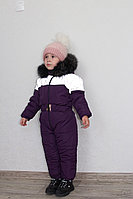 Утепленный осенне-зимний детский комбинезон на синтепоне с капюшоном с опушкой, плащевка светоотражающая