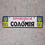 Номер на коляску с именем дочки и Гербами городов родителей (Герб UA) "Принцесса", фото 2