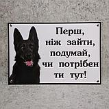 Табличка "Прежде, чем зайти, подумай, нужен ли ты здесь" (Чёрная овчарка), фото 2