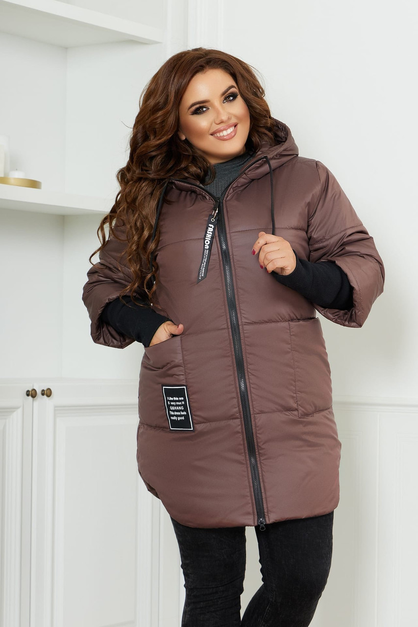 Женская теплая стеганная осенне-зимняя куртка на синтепоне с довязанными рукавами, батал большие размеры - фото 1 - id-p10420533