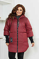 Женская теплая стеганная осенне-зимняя куртка на синтепоне с довязанными рукавами, батал большие размеры