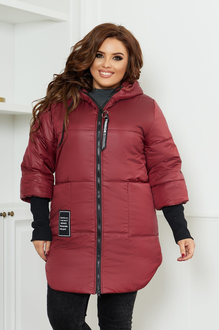Женская теплая стеганная осенне-зимняя куртка на синтепоне с довязанными рукавами, батал большие размеры - фото 1 - id-p10420536