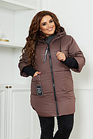 Женская теплая стеганная осенне-зимняя куртка на синтепоне с довязанными рукавами, батал большие размеры