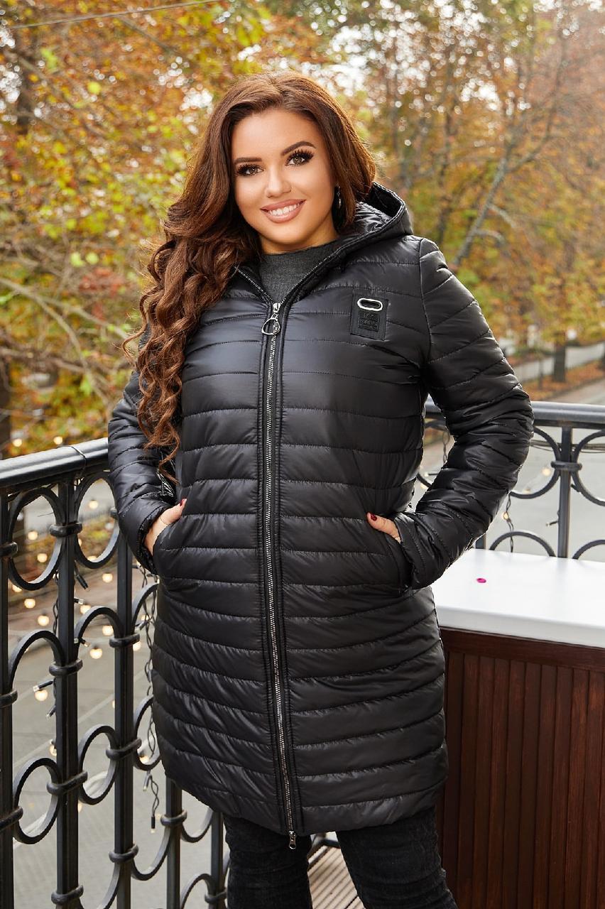 Женская теплая стеганная осенняя куртка на синтепоне, с капюшоном, батал большие размеры - фото 1 - id-p10420666
