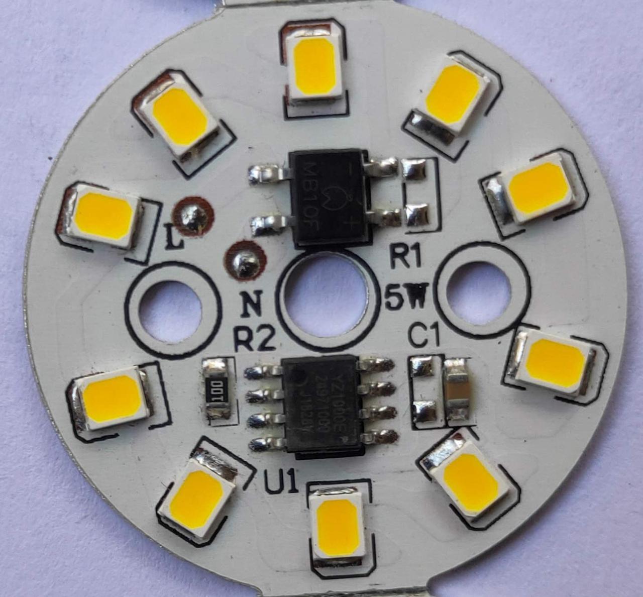 Светодиодный модуль LED 5Ватт AC220 плата для ремонта ламп Теплый белый - фото 1 - id-p10420932