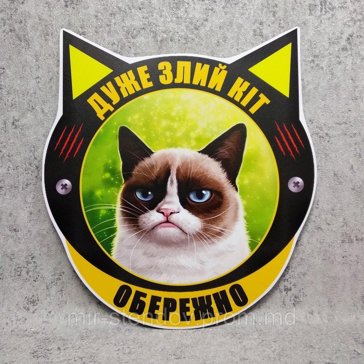 Табличка "Осторожно! Очень злой кот" - фото 1 - id-p10424838