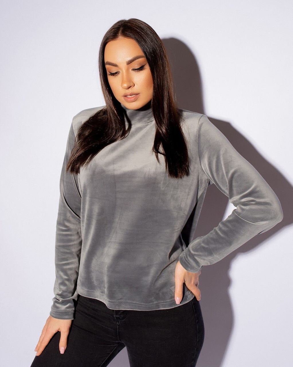 Женская велюровая кофта гольф с воротом стойкой, полубатал и батал большие размеры - фото 1 - id-p10426228