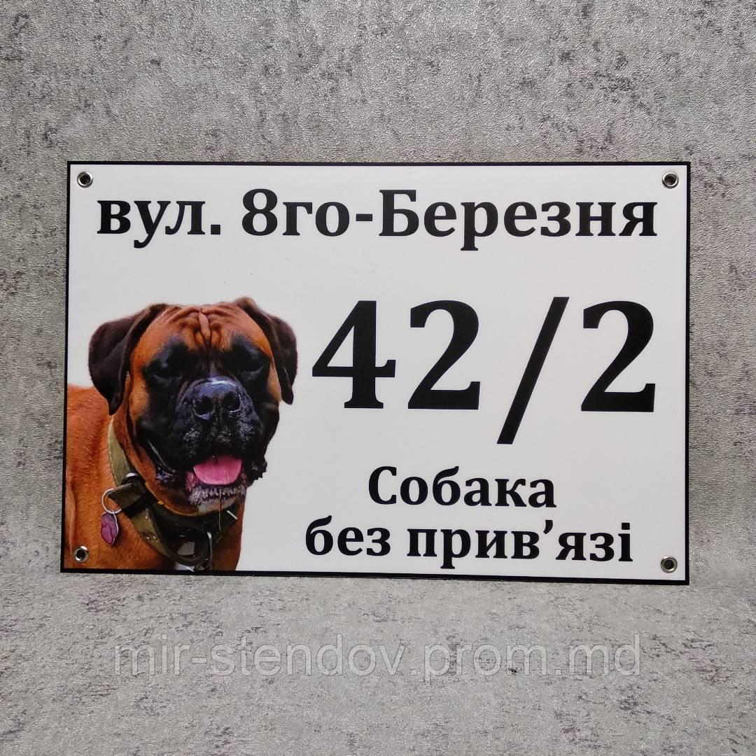 Адресная и предупреждающая табличка "Собака без привязи" (2 в 1). Боксёр. - фото 1 - id-p10327129