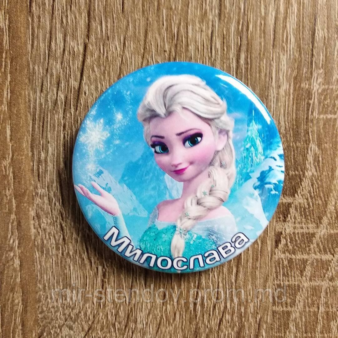 Именной значок с изображением мультгероя "Холодное серце", фото 1