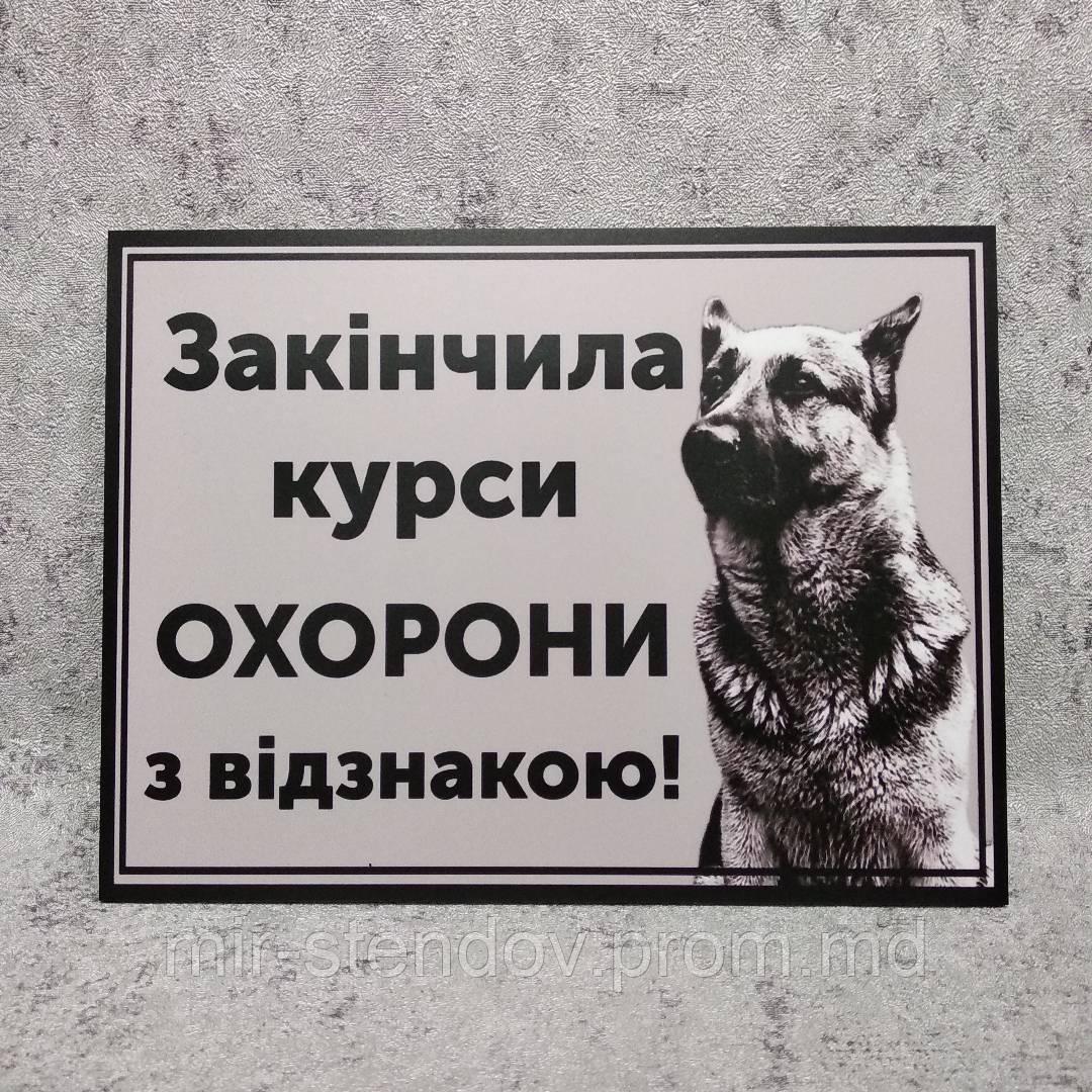 Табличка "Окончила курсы охраны с отличием" (Осторожно, собака) Овчарка, фото 1