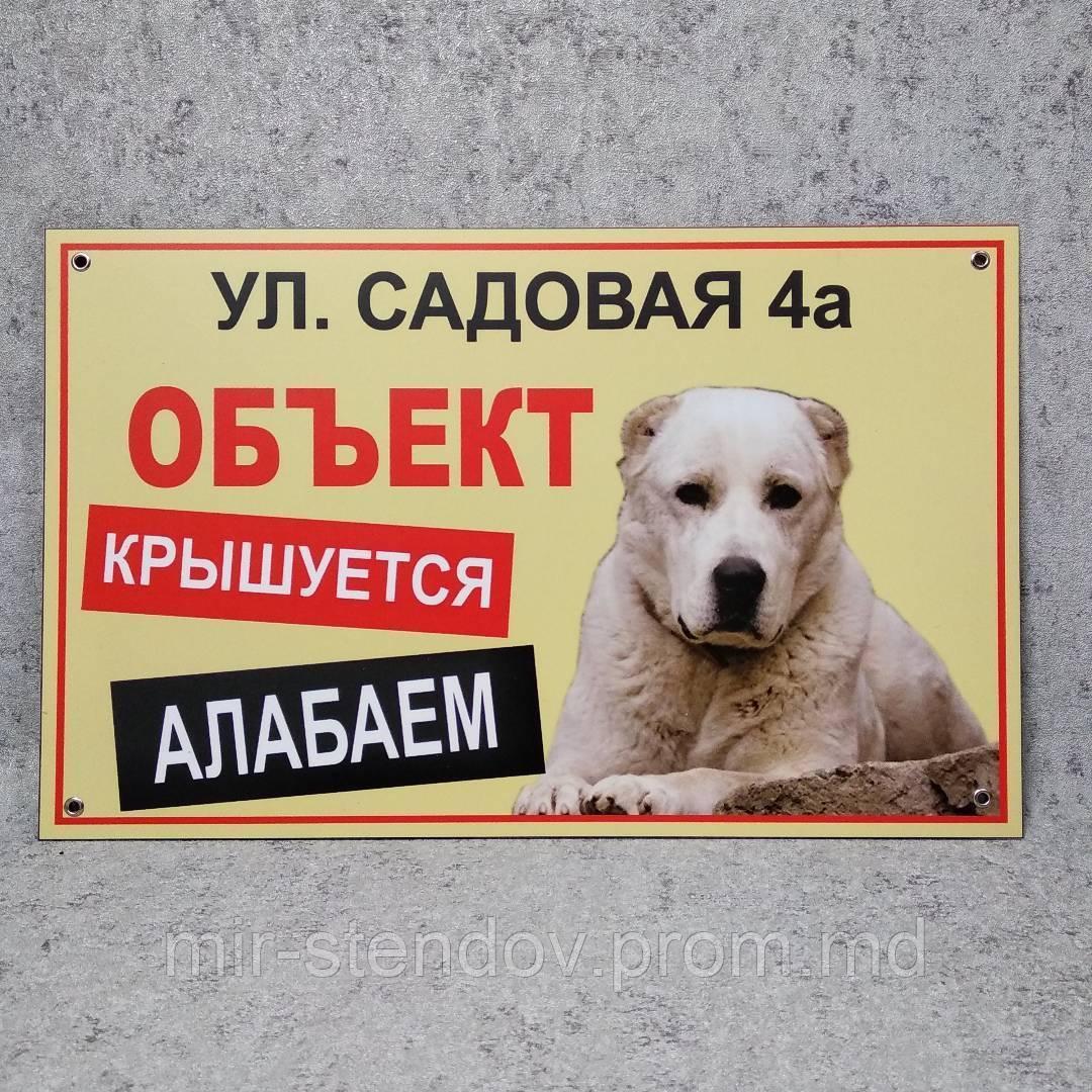 Адресная и предупреждающая табличка светло-жёлтая "Объект крышуется Алабаем" (2 в 1)., фото 1