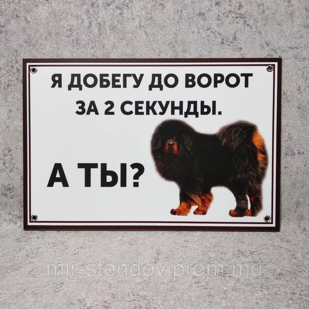 Табличка "Я добегу до ворот за 2 секунды, а ты?" (Тибетский мастиф), фото 1