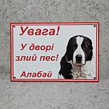 Табличка Осторожно, злая собака. Алабай, фото 2
