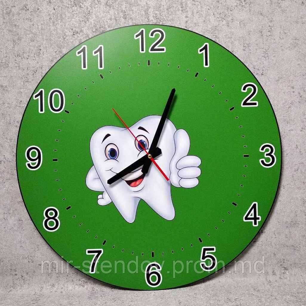 Часы настенные. "Зубик смайлик". Зеленые (Диаметр 50 см), фото 1